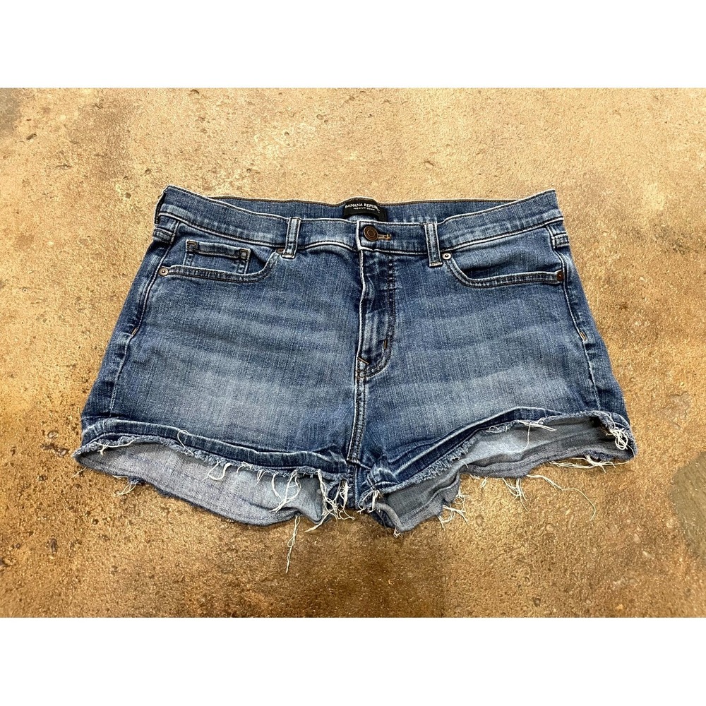 Banana Republic Rolled Short Women 8 Dark Indigo Whiskering Denim Cotton Stretch